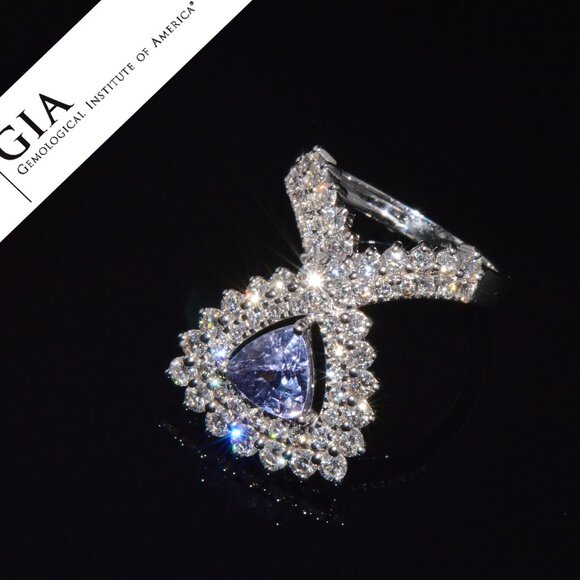 GIA Natural 3.41CTS VS F Diamond Purple Sapphire 18K Gold Cocktail Crown Ring - Picture 1 of 10